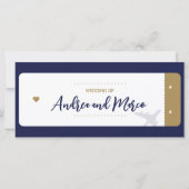 Kalligrafie Blauw Boarding Pass Trouwprogramma (Achterkant)