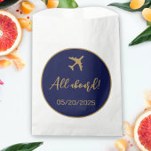 Kalligrafie blauw en goud boarding pass bruiloft bedankzakje