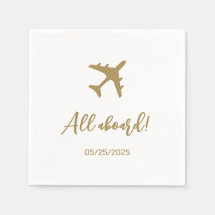 Kalligrafie blauw en goud boarding pass bruiloft servet