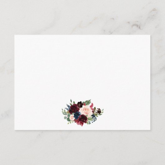 Kalligrafie Bourgondië Blauw Bloemen Bruiloft Deta Informatiekaartje (Achterkant)