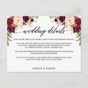 Kalligrafie Bourgondië Floral bruiloft Details Kaa Uitnodiging Briefkaart