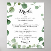 Kalligrafie Bruiloft Dranken Menu Eucalyptus Bord Poster (Voorkant)