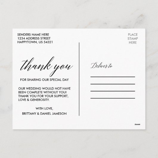 Kalligrafie bruiloft kraft dank u Briefkaart (Achterkant)