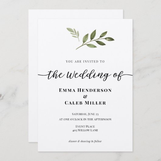 Kalligrafie Bruiloft uitnodiging (Voorkant / Achterkant)