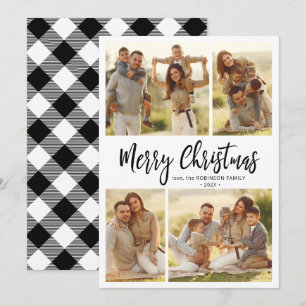 Kalligrafie Buffalo Plaid 4 Multi Photo Christmas Feestdagenkaart