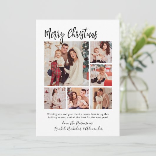 Kalligrafie Buffalo Plaid 6 Multi Photo Christmas Feestdagenkaart (Staand voorkant)