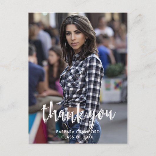Kalligrafie Dank u aangepaste foto Afstuderen Briefkaart (Voorkant)