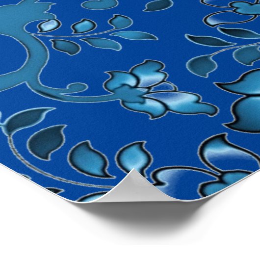 Kalligrafie Elegant Blauw Bloemen Aangepaste Naam Poster (Hoek)