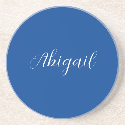 Kalligrafie Elegant Blauw Wit Eenvoudige Naam Zandsteen Onderzetter (Voorkant)