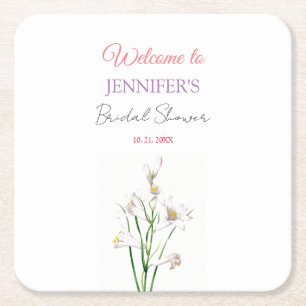 Kalligrafie Elegant Bloemen Welkom Vrijgezellenfee Vierkante Kartonnen Onderzetter