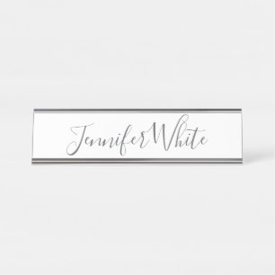 Kalligrafie Elegant Bold Retro Grijs Wit Naam Bureau Naambordje