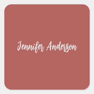 Kalligrafie Elegant Gepersonaliseerde Brick Red Vierkante Sticker