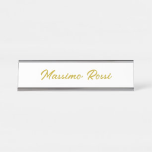 Kalligrafie Elegant Goud Wit Eenvoudig Naam Bureau Naambordje