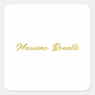 Kalligrafie Elegant Goud Wit Eenvoudig Naam Vierkante Sticker