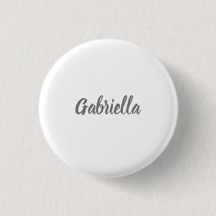 Kalligrafie Elegant Grijs Wit Eenvoudige Naam Ronde Button 3,2 Cm