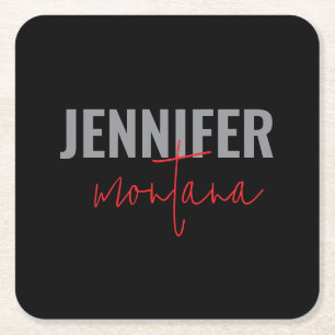 Kalligrafie Elegant Plain Voeg eigen naam toe Vierkante Kartonnen Onderzetter