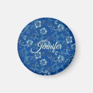 Kalligrafie Elegante Blauwe Bloemrijke Aangepaste Magneet