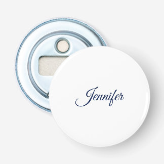 Kalligrafie Elegante Blauwe Witte Eenvoudige Naam Button Flesopener