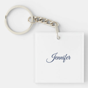Kalligrafie Elegante Blauwe Witte Eenvoudige Naam Sleutelhanger