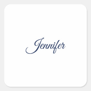Kalligrafie Elegante Blauwe Witte Eenvoudige Naam Vierkante Sticker