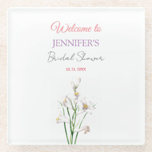 Kalligrafie Elegante Bloemrijke Bruiloftsshower Glazen Onderzetter