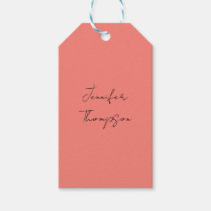Kalligrafie Elegante Koraal Roze Eenvoudige Naam Cadeaulabel