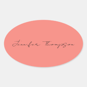 Kalligrafie Elegante koraal Roze Eenvoudige Naam Ovale Sticker