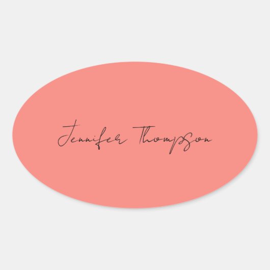 Kalligrafie Elegante koraal Roze Eenvoudige Naam Ovale Sticker (Voorkant)