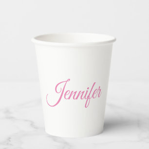Kalligrafie Elegante Roze Witte Aangepaste Naam Papieren Bekers