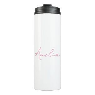 Kalligrafie Elegante Roze Witte Aangepaste Naam Thermosbeker