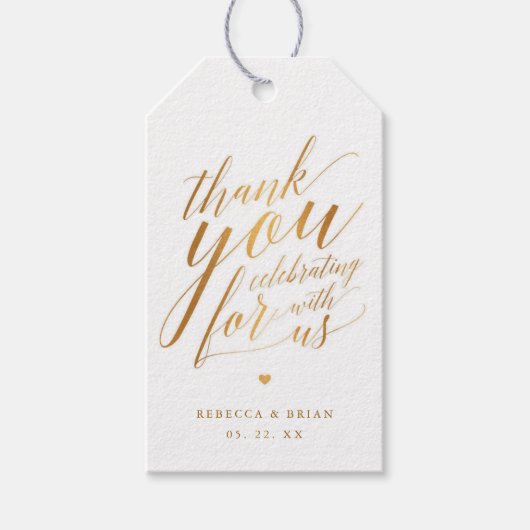 Kalligrafie Faux Gold Folie Wedding Dank u Cadeaulabel (Voorkant)