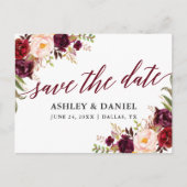 Kalligrafie Floral Burgundy redt de datum Briefkaart (Voorkant)