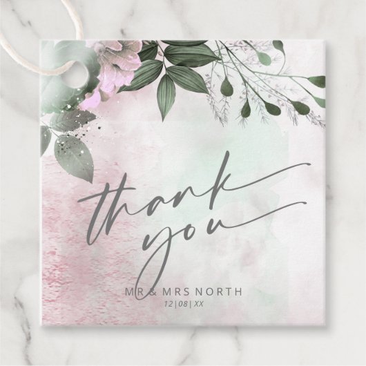 Kalligrafie Floral Dank je Mauve ID771 Bedankjes Labels (Voorkant)