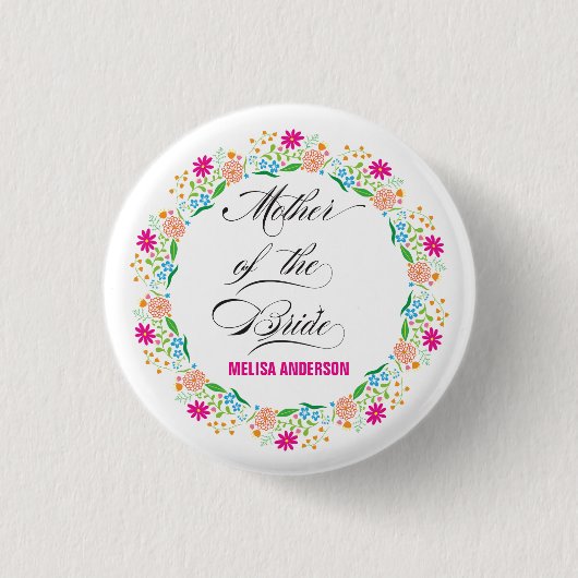 Kalligrafie Floral moeder van de bride Ronde Button 3,2 Cm (Voorkant)