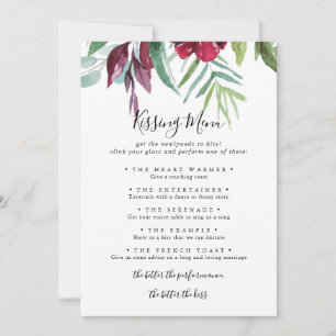 Kalligrafie Floral Wedding Kissing Menu Game Kaart