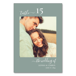 Kalligrafie Foto Bruiloft Dubbelzijdig Sage Groen Kaart