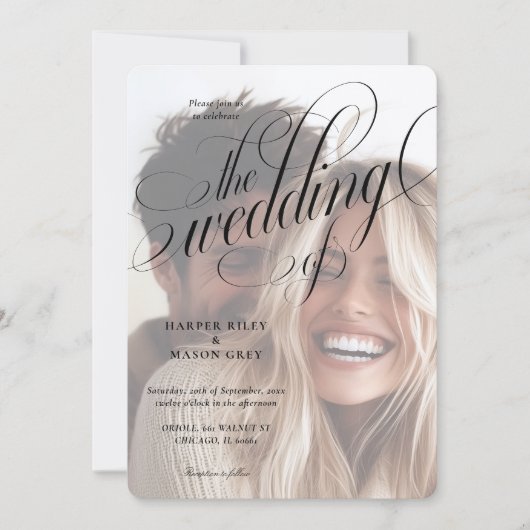 Kalligrafie foto bruiloft uitnodiging (Voorkant)