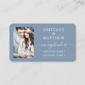 Kalligrafie Foto Huwelijksregister Stofblauw Informatiekaartje (Voorkant)