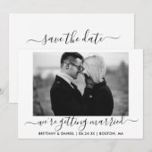 Kalligrafie Getrouwen Zwart-wit Foto Save The Date (Voorkant / Achterkant)