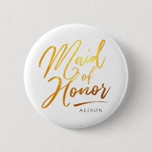 Kalligrafie Gold Maid of Honor elegant Ronde Button 5,7 Cm