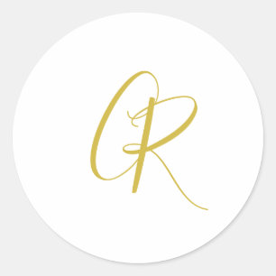 Kalligrafie Goud Kleur Monogram Moderne Minimalist Ronde Sticker