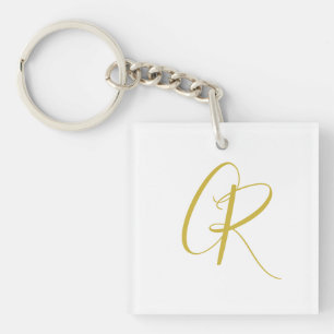 Kalligrafie Goud Kleur Monogram Moderne Minimalist Sleutelhanger