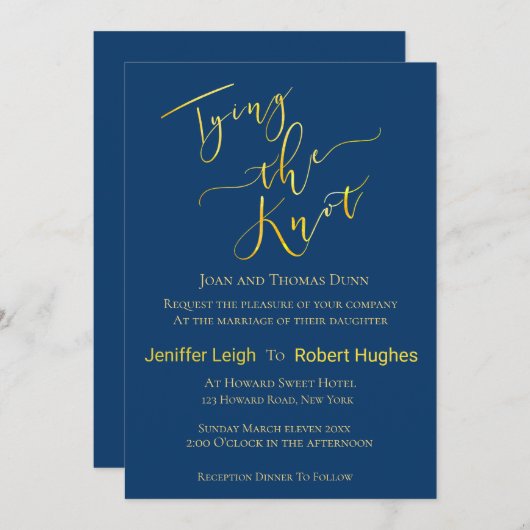 Kalligrafie Goud Knoop in de Draad Folie Bruiloft Kaart (Voorkant / Achterkant)
