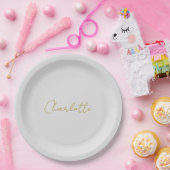 Kalligrafie Gouden Kleur Grijs Aangepast Persoonli Papieren Bordje (Feest)