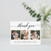 Kalligrafie Gouden Trouw 3 Foto Bedankt Briefkaart (Staand voorkant)