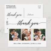 Kalligrafie Gouden Trouw 3 Foto Bedankt Briefkaart (Voorkant / Achterkant)