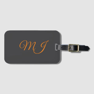 Kalligrafie grijs oranje monogram naam initiaal bagagelabel