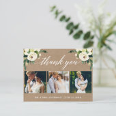 Kalligrafie Groene Bloemen Bruiloft Dank u Kraft Briefkaart (Staand voorkant)