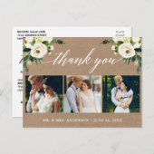 Kalligrafie Groene Bloemen Bruiloft Dank u Kraft Briefkaart (Voorkant / Achterkant)