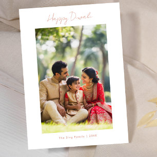 Kalligrafie Happy Diwali Familie Foto Koper Roos Feestdagenkaart